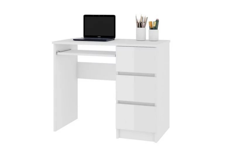 Schreibtisch KORDA A-6, 90x77x50, weiß/weiß Glanz, recht